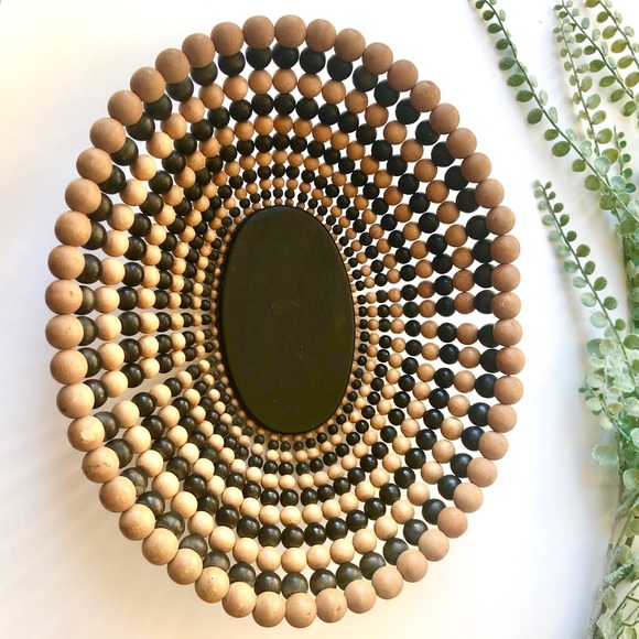 Other - WOOD BEAD Black Natural Oval Boho basket dish